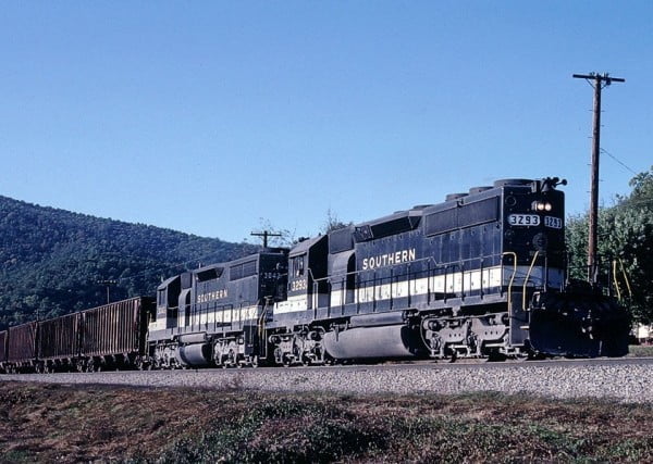 Eastbound at Duffield behind a SD40-2 and a SD35