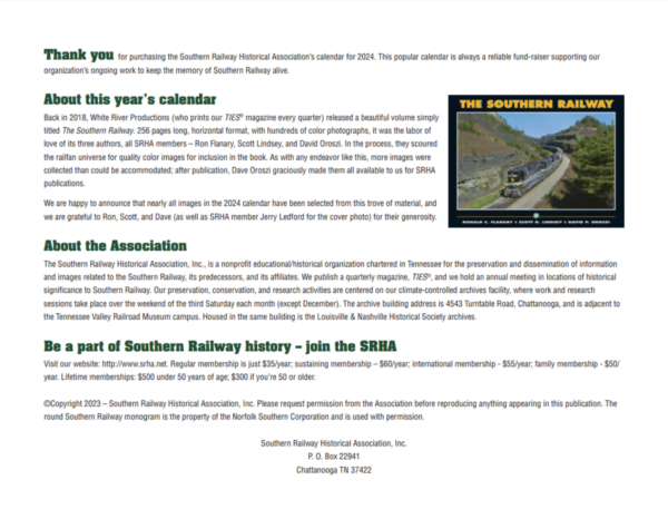 2024 SRHA calendar info page