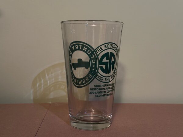 Clear glass with two logos, front side Southern Railway, Reverse side Country Boy Brewing